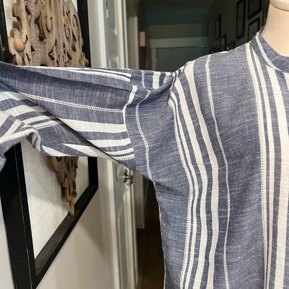 LUCKY BRAND loose fit vertical stripes long sleeve button down summer top - Picture 3 of 9